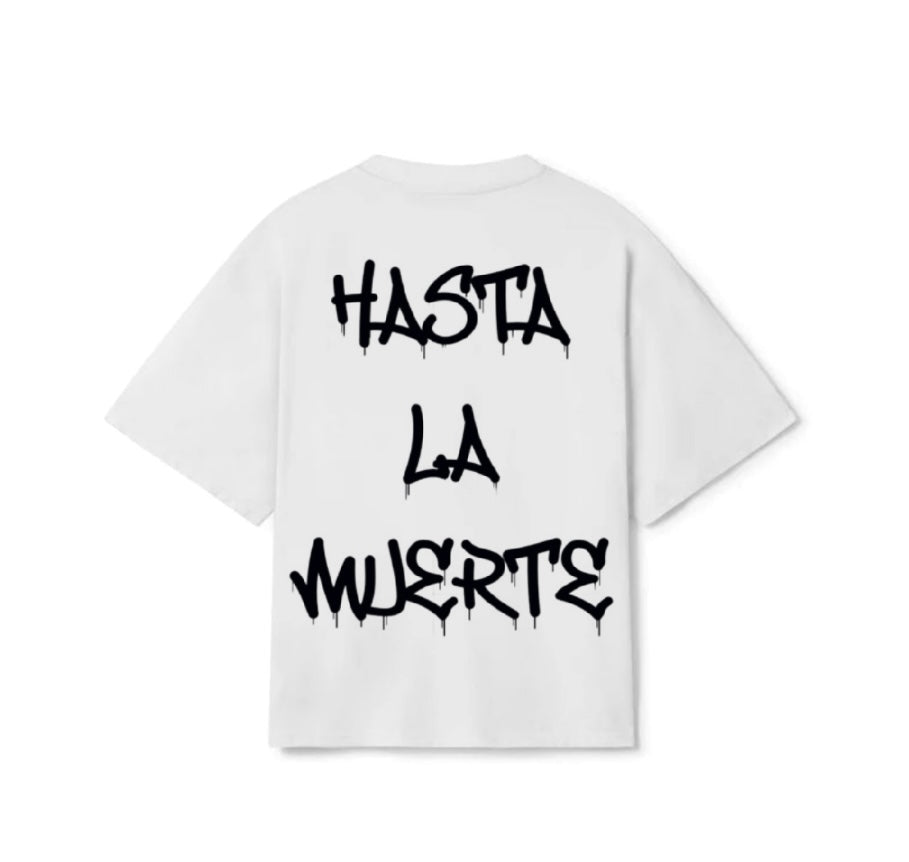 T-SHIRT BIANCA BOXY FIT CON MOTIVO HASTA LA MUERTE